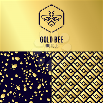 Logo with insect. Badge Bee for corporate identity, packaging luxury brand, eco-cosmetic, soap, medical product and honey. Trend style thin line. Texture for wrapping, textiles, surface design