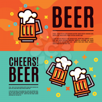 Beer in glass mug Thin style Set Banner, Flyer layout with text for printing, website Art poster with quote Cheers beer  For the traditional autumn festival Oktoberfest, pub bar menu