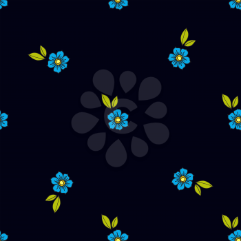 Blue flowers in the old style tattoo. Floral seamless pattern on a black background. Texture for vintage scrapbooking, wrapping paper, textiles, web page, textile wallpapers, surface design, fashion