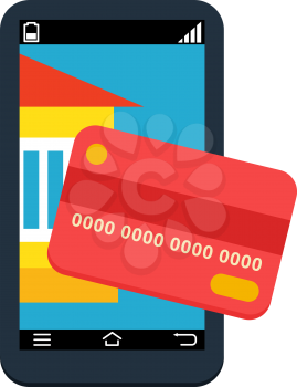 Payment by card via smartphone. Contactless payment Isolated on white background
