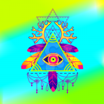 
All-seeing eye pyramid symbol. Old school tattoo. Mystic sign of alchemy, of Providence, the occult, magic, Freemasonry and the Illuminati. Conspiracy theory. Vector illustration.