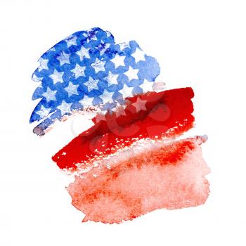 Independence day 4 th july. Watercolor abstract American flag. The symbol of freedom United States of America. For banner design, flyers, poster