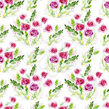 Watercolor flowers seamless pattern. Gentle Roses Shabby chic style on a white background for textile, fabrics, decoration wedding, wrapping paper, wallpaper, home decor, scrapbooking, skin smartphone