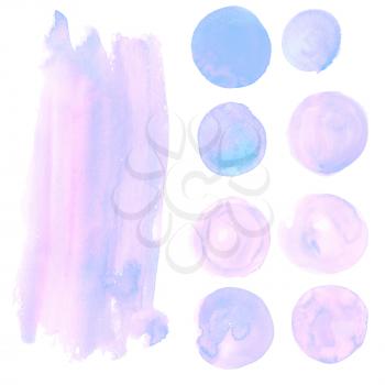 Set of watercolor stains of rose quartz color. Pink, blue. rose quartz, serenity. Swabs are suitable for advertising banners, logos, backgrounds for postcard, poster, coupon, certificates and sale.