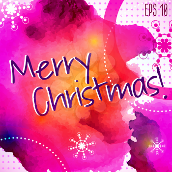 Lavender Christmas abstract background with Merry Christmas sign and texture of watercolor