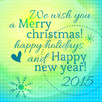 Lettering with the new year and merry christmas on blue background with yellow texture watercolor