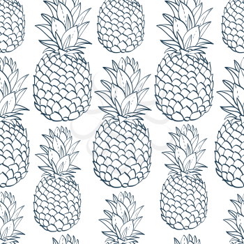 Exotic seamless pattern with silhouettes tropical fruit pineapples. Food hand drawn repeating background. Abstract print texture. Cloth art design