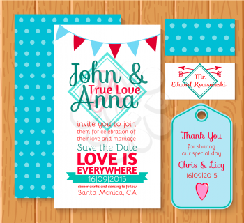 Set wedding printing white and blue, invitation, rsvp, tag for your design.