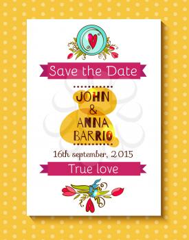 Wedding invitation with ribbons and hearts