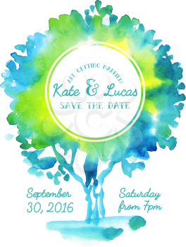 Invitation with watercolor tree. It made for your individual design wedding invitations, bachelorette party invitations, party shower