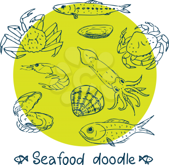 Seafood, painted in the style of doodle, sketch, Scribble. Vector