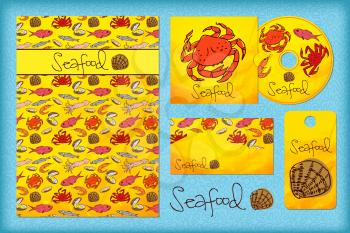 Stationery design template with seafood. Documentation for business. Menu for the restaurant. Corporate Identity.