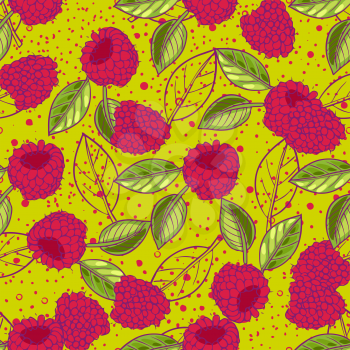 raspberries in doodle, sketch style seamless texture