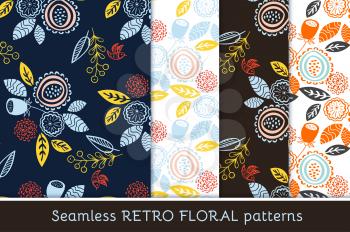 Seamless retro floral pattern. Set vector.