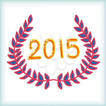 Inscription 2015 and wreath. Happy New Year Greeting Card. Vector illustration.