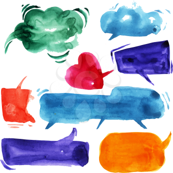 Talking clouds painted in watercolor. Vector illustration.