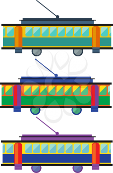Tram, streetcar multicolored. Transportation Flat Icon. Vector