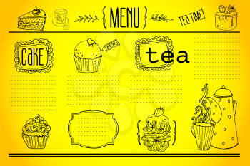 Tea Set, Cake to design a menu, doodles collection