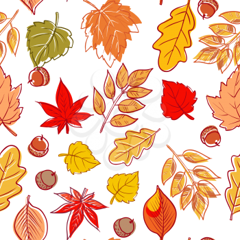 Hand-drawn leaves doodles seamless. Vector.