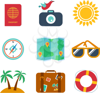 Icons on the theme of travel, summer in the flat style