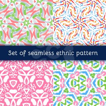 Set Hand drawn painted seamless pattern. Vector illustration for tribal design. Ethnic motif. Stripe line. For invitation, web, textile, wallpaper, wrapping paper.