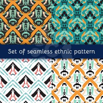 Set Hand drawn painted seamless pattern. Vector illustration for tribal design. Ethnic motif. Stripe line. For invitation, web, textile, wallpaper, wrapping paper.