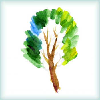 watercolor green tree on a white background for your design