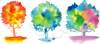 Set of watercolor trees.  Hand painting. Watercolor.  Illustration for greeting cards, invitations, and other printing projects.