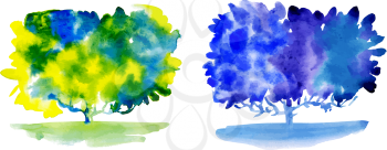 Set of watercolor trees.  Hand painting. Watercolor.  Illustration for greeting cards, invitations, and other printing projects.