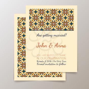 Wedding invitation card with geometric vintage. Save the date card. Seamless pattern can be used for wallpaper, web page background, surface textures