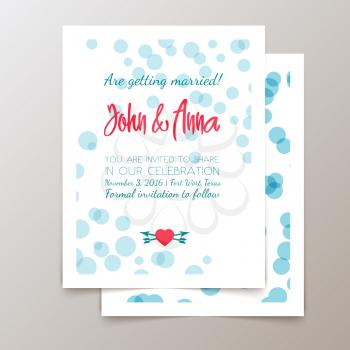 Cute fashionable cards and invitations. Trendy abstract backgrounds with blue confetti.  Wedding day, anniversary, birthday, Valentins day, party invitations, invite or save the date. 