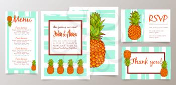 Save the Date, Wedding Invitation Card   with Retro Pineapples. Black and orange.