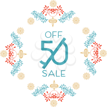 Bright Christmas sale banner  in style hand drawn. Vector template.