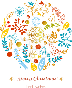 Postcard Merry Christmas. Congratulations on Christmas and New Year on a white background in the style of hand-drawing