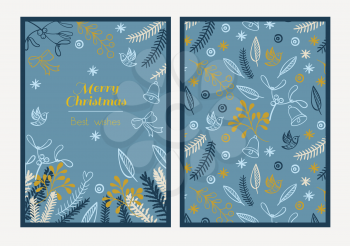 Postcard Merry Christmas. Congratulations on Christmas and New Year on a blue background in the style of hand-drawing