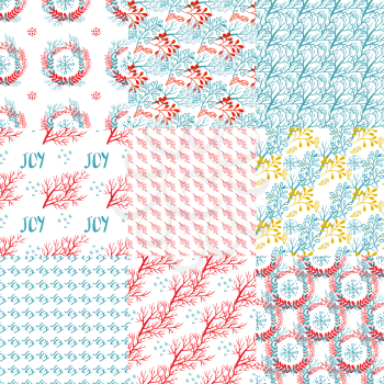 Set of Christmas patterns in the style of Hand Drawn