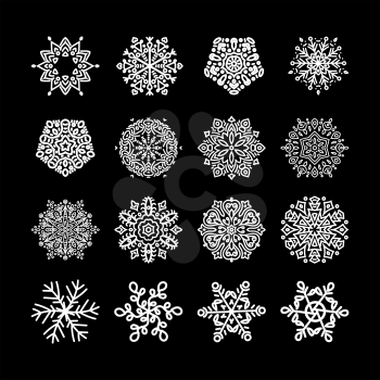 Snowflakes winter set, vector design on a black background
