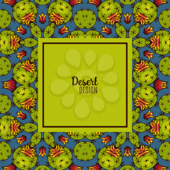 Banner with a kaleidoscope of cacti in style hand drawing. Bright pattern for the eco and flower shop.