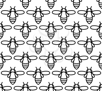 Seamless pattern with monochrom bees in Monoline style For the packaging of creams, cosmetics, food, bee venom to treat. Wrap bee products, fashion textile, covers smartphones on honey bee, apitherapy
