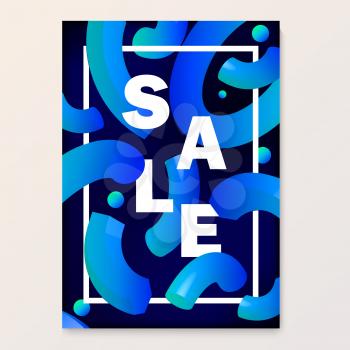 Bright poster for your sales discounts and promotions. Modern style. Used to sell banners flyers price tags for outdoor printing mobile teasers and e-commerce. 3d shapes in the style of dynamic design
