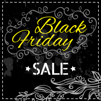Black Friday vector Vintage grungy design poster template. Retro style Typography. Yellow and black. Trendy.