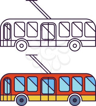 Classic trolleybus flat icon, line icon. Round headlights. For maps, schemes, applications and infographics.