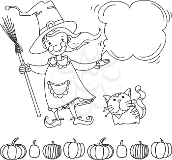 Pretty witch with cat doodle style. Banner for your design flyers, invitations, posters