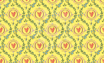 Hand Drawn floral seamless pattern. Damask floral ornament. Vintage print for wallpaper, textile with the image of a retro garden, summer berries, foliage. Vector illustration