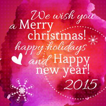 Lettering with the new year and merry christmas on lavender, fuchsia background with yellow texture watercolor