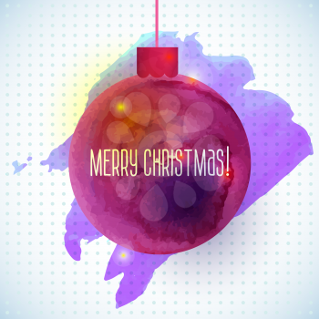 Christmas ball fuchsia with textures and watercolor, inscription Merry Christmas
