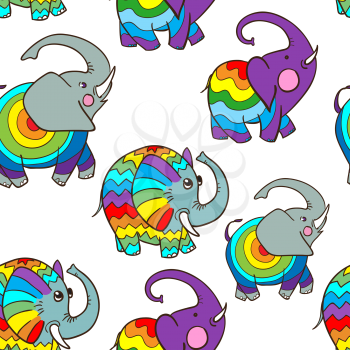 Seamless pattern of cute cartoon elephant style doodle