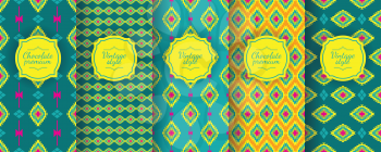 Ikat seamless pattern. Set of traditional Uzbek backgrounds, geometric ornaments. Ethnic design is suitable for silk pillows, clothing, oriental packaging of wine, chocolate and cosmetics.