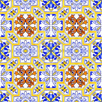 Portuguese azulejo tiles. Blue and white gorgeous seamless patterns. For scrapbooking, wallpaper, cases for smartphones, web background, print, surface texture, pillows, towels, linens, bags, T-shirts