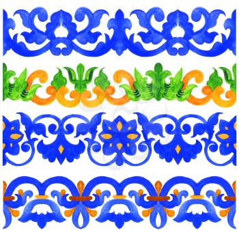 Portuguese azulejo tiles. Border. Gorgeous seamless patterns. For bathroom pottery, scrapbooking wallpaper cases for smartphones, web background, print surface texture pillow towels, linen bag T-shirt